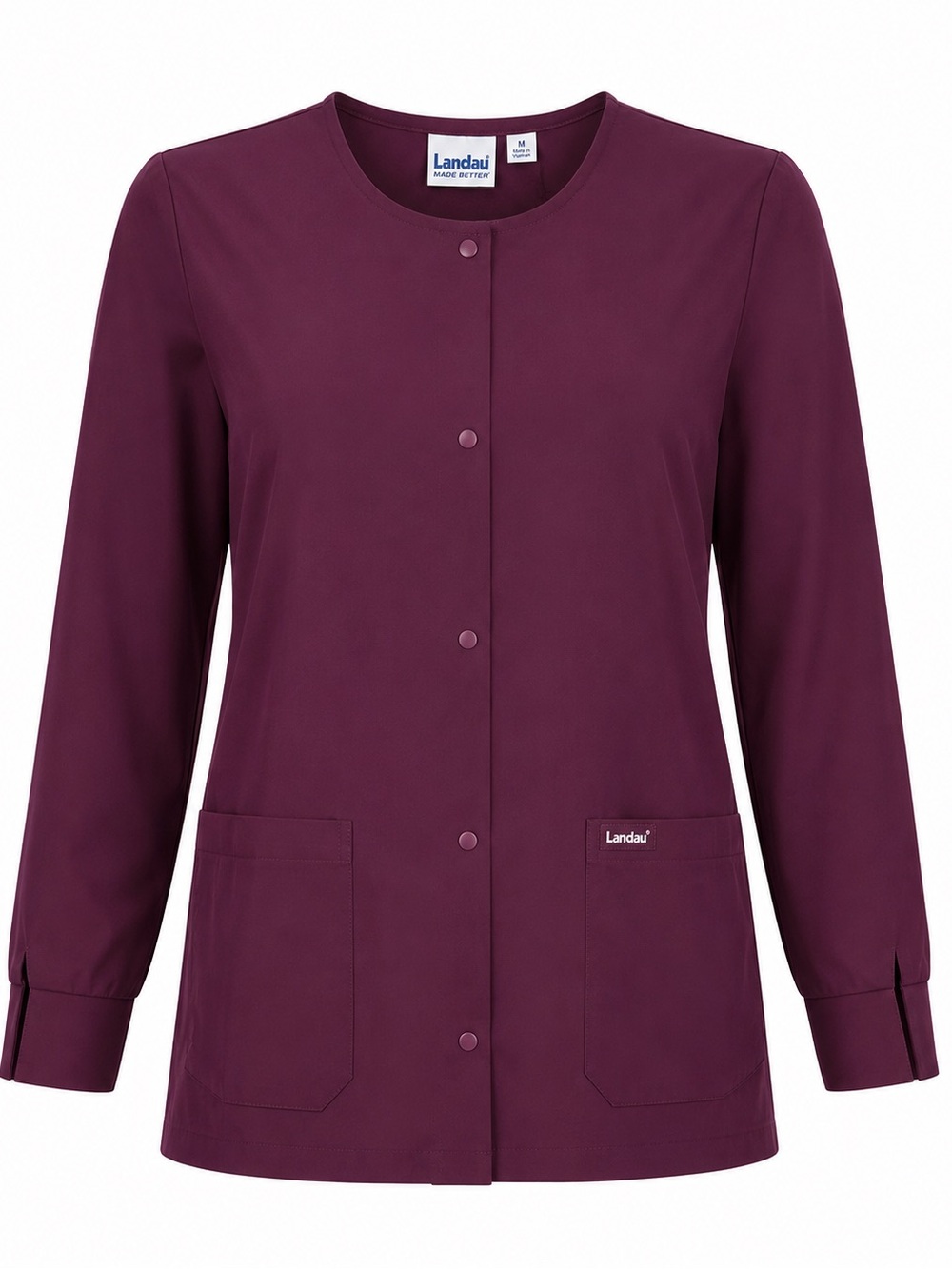 Landau True Hues Womens Burgundy Snap Front Scrub Jacket Medium Polyester/Cotton
